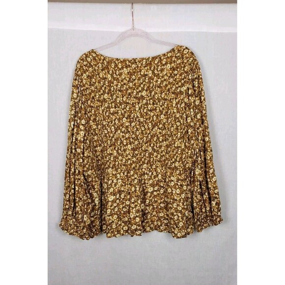 Old Navy Top Blouse 4X Smock Peplum Hem Puff Sleeves Multicolor Floral Boho - Picture 2 of 5